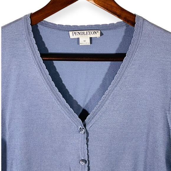 Pendleton Silk Cotton Sweater Cardigan Purple Blue V Neck Fine Knit Petite M - Picture 5 of 11